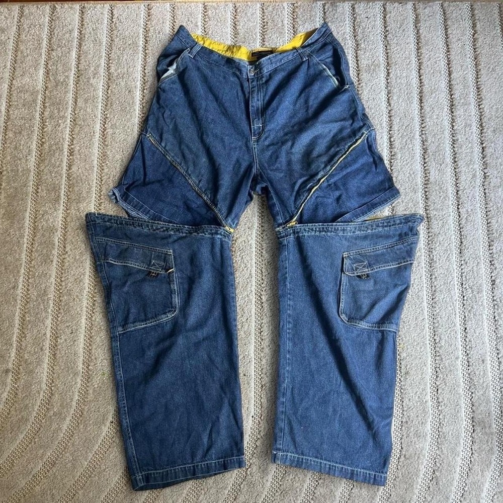 VTG y2k No Boundaries blue denim jeans Size 42 Convertible Cargo Punk Skater